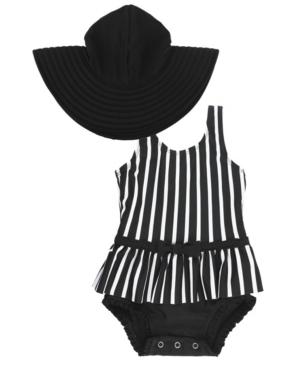 RuffleButts Baby Girls Skirted 1-Piece Swim Hat Set