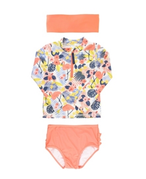 RuffleButts Baby Girls Ruffled 2-Piece Rash Guard Swim Headband Set