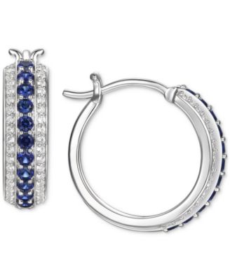 Macy's - Emerald (1/2 ct. t.w.) & Diamond (1/4 ct. t.w.) Small Hoop Earrings in Sterling Silver, 0.67" (Also in Ruby & Sapphire)