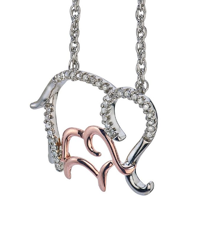 Macy's - Diamond Family Elephant Pendant Necklace (1/10 ct. t.w.) in Sterling Silver and 10k Rose Gold