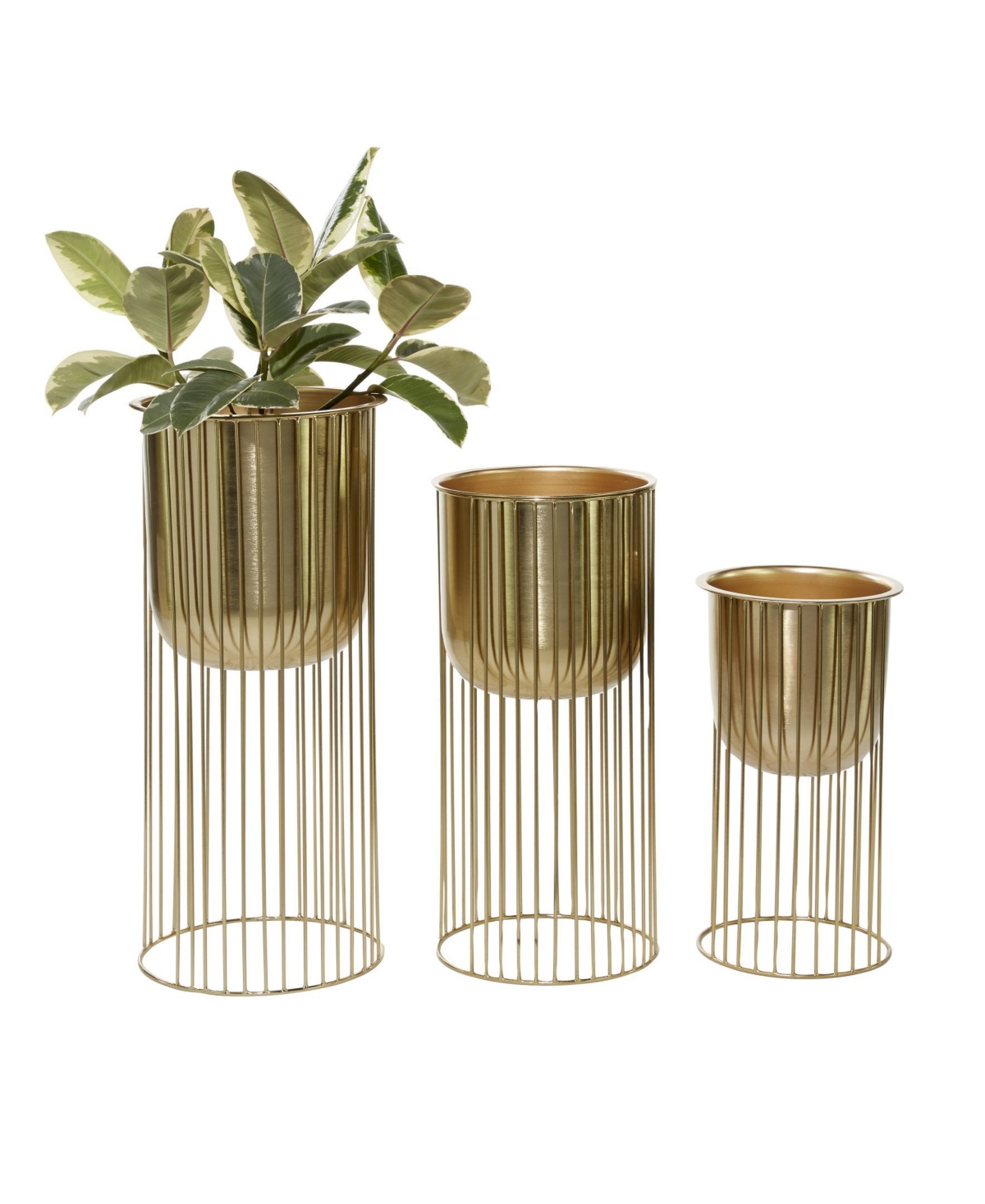 Large Eclectic Metal Planters with Stands, Set of 3 - Gold-tone