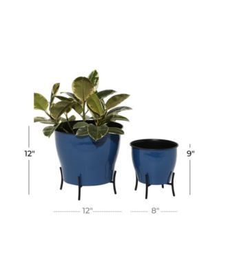 Set of 2 Blue Metal Farmhouse Planter, 9", 12"