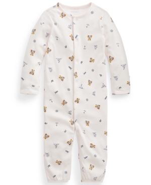 Ralph Lauren Baby Girls Polo Bear Cotton Coverall