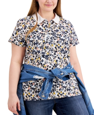 Tommy Hilfiger Plus Size Floral-Print Polo Shirt