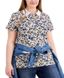 Plus Size Floral-Print Polo Shirt