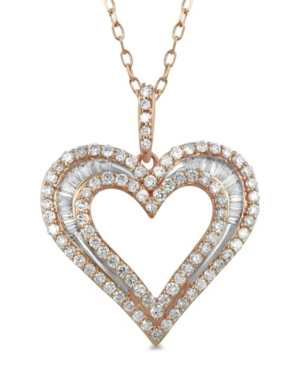 image of Diamond Baguette Heart Adjustable Pendant Necklace (1 ct. t.w.) in 14k Rose Gold