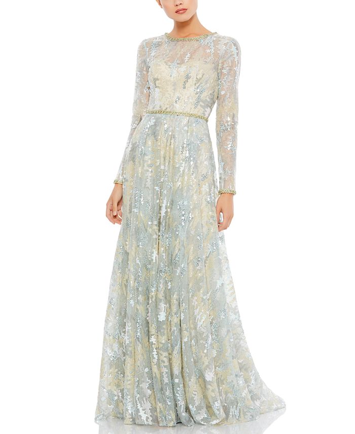 mac duggal sequin fringe detail gown
