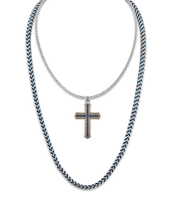 Esquire Men's Jewelry - Sapphire Cross 22" Pendant Necklace (5/8 ct. t.w.) in Sterling Silver,