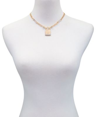 Pav&eacute; Logo Padlock Pendant Necklace, 16" + 2" extender