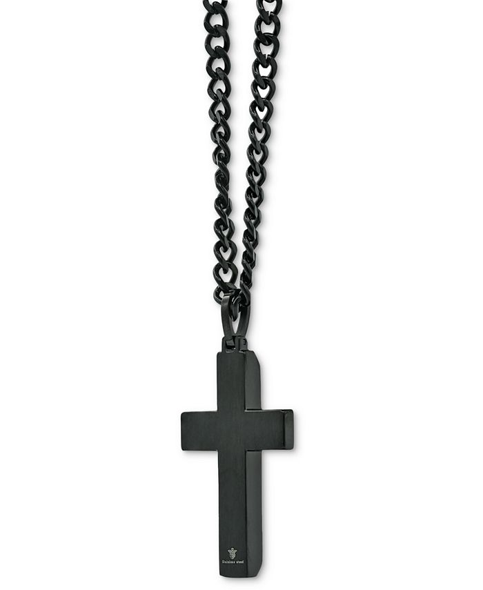 Macy's - Men's Cubic Zirconia Cross 24" Pendant Necklace in Black Ion-Plated Stainless Steel