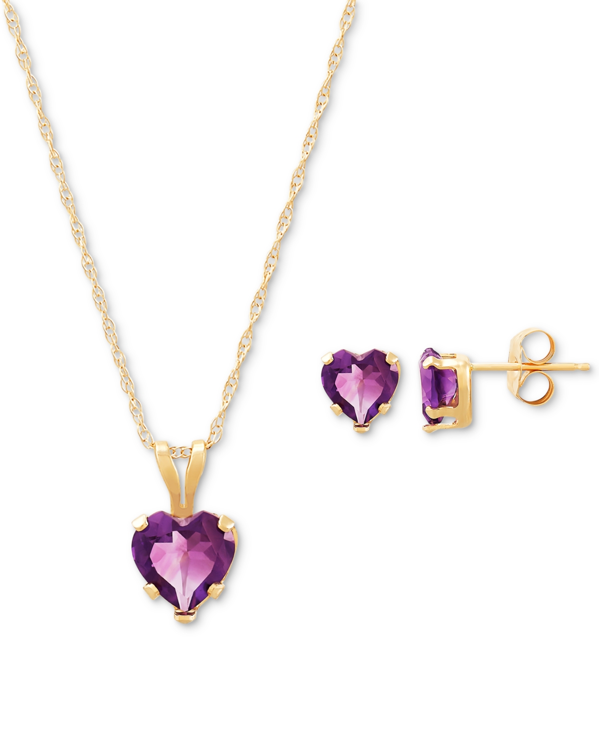 Shop Macy's 2-pc. Set Blue Topaz Heart Pendant Necklace & Matching Stud Earrings (2-3/4 Ct. T.w.) In 10k Gold (a In Amethyst