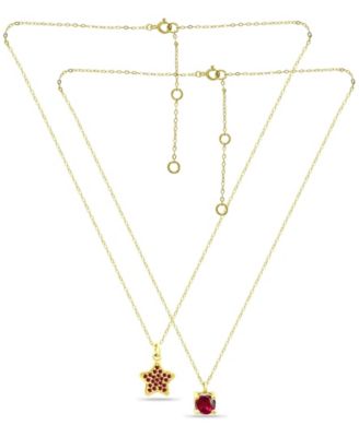 Lab Grown Ruby Star and Round Pendant Set, 2 Piece