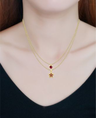 Lab Grown Ruby Star and Round Pendant Set, 2 Piece