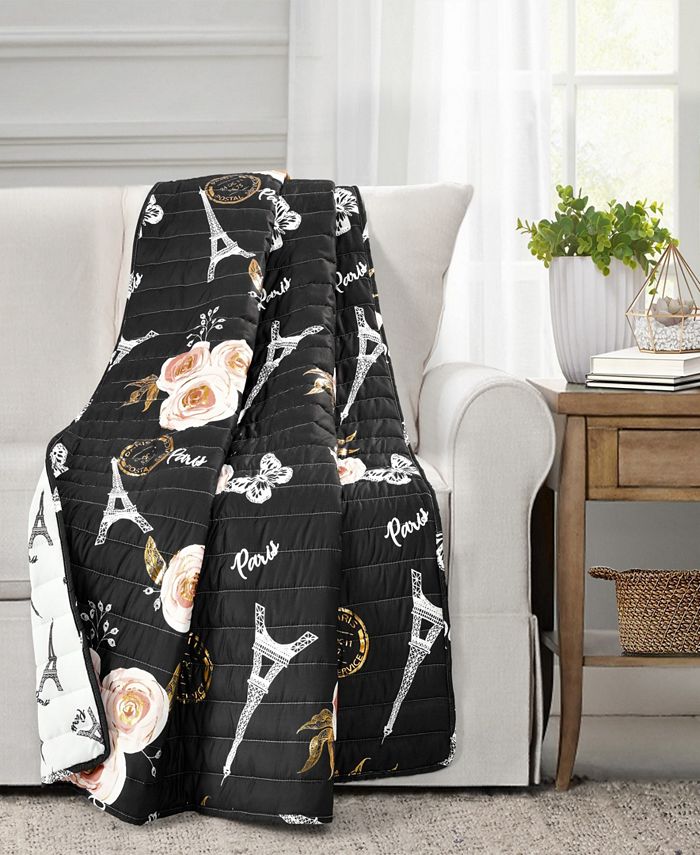 Lush Décor VintageLike Paris Rose Butterfly Script Throw Blanket