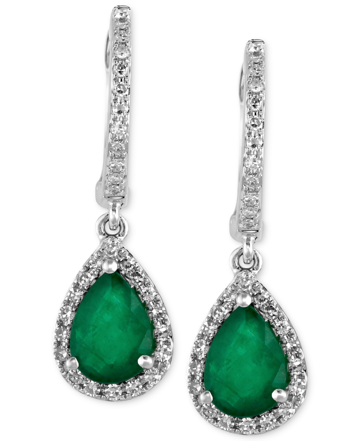 Brasilica by Effy Emerald (1-1/8 ct. t.w.) and Diamond (1/4 ct. t.w.) Drop Earrings in 14k White Gold, Created for Macy's