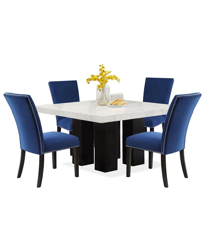 Furniture Camila Square Dining Table, Dining Room Set With Velvet Chairs