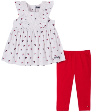 Tommy Hilfiger Toddler Girls Hearts Printed Poplin Tunic with Legging Two Piece Set