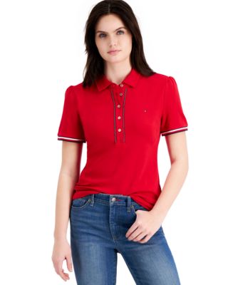 Tommy Hilfiger Cotton Puff-Sleeve Polo & Reviews - Tops - Women - Macy's