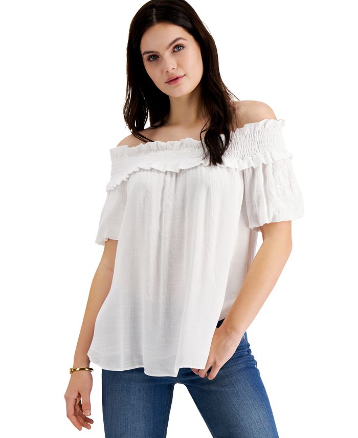Tommy Hilfiger Embroidered Off-the-Shoulder Top - Macy's