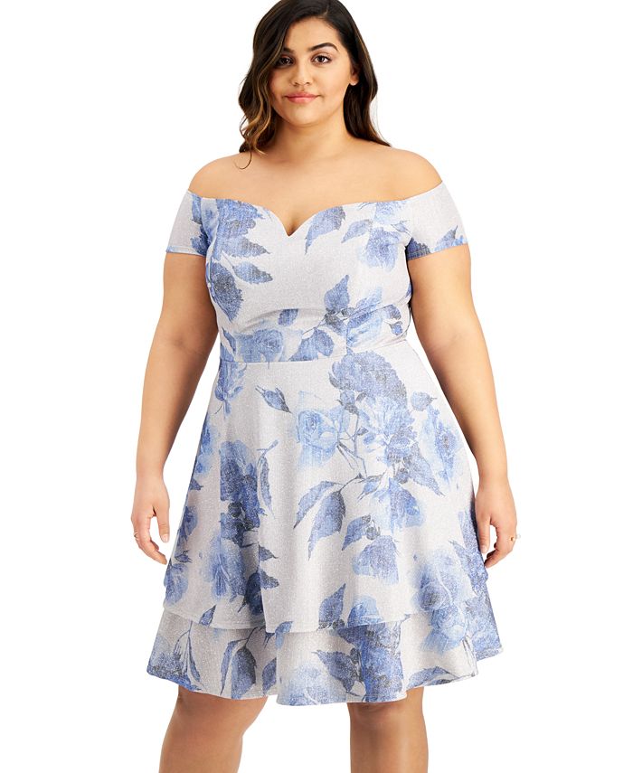 B Darlin Trendy Plus Size Floral-Print Off-The-Shoulder Dress - Macy's