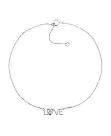 Diamond Accent Love Anklet in Sterling Silver , 9" + 1" extender