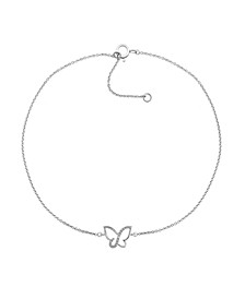 Diamond Accent Butterfly Anklet in Sterling Silver, 9" + 1" extender