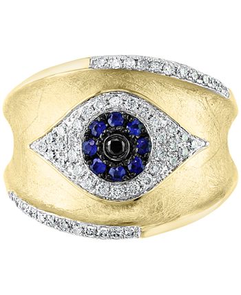 EFFY Collection - Sapphire (1/10 ct. t.w.) & Black & White Diamond (1/3 ct. t.w.) Evil Eye Ring in 14k Gold