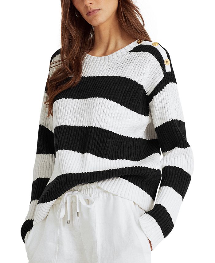 Lauren Ralph Lauren Striped Cotton Sweater - Macy's