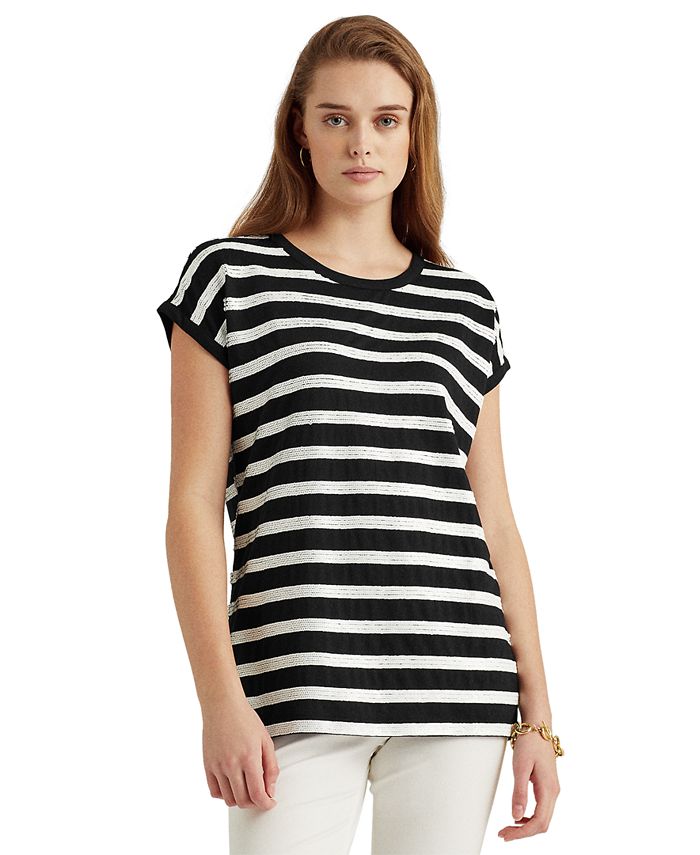 Lauren Ralph Lauren Sequined Striped T-Shirt - Macy's