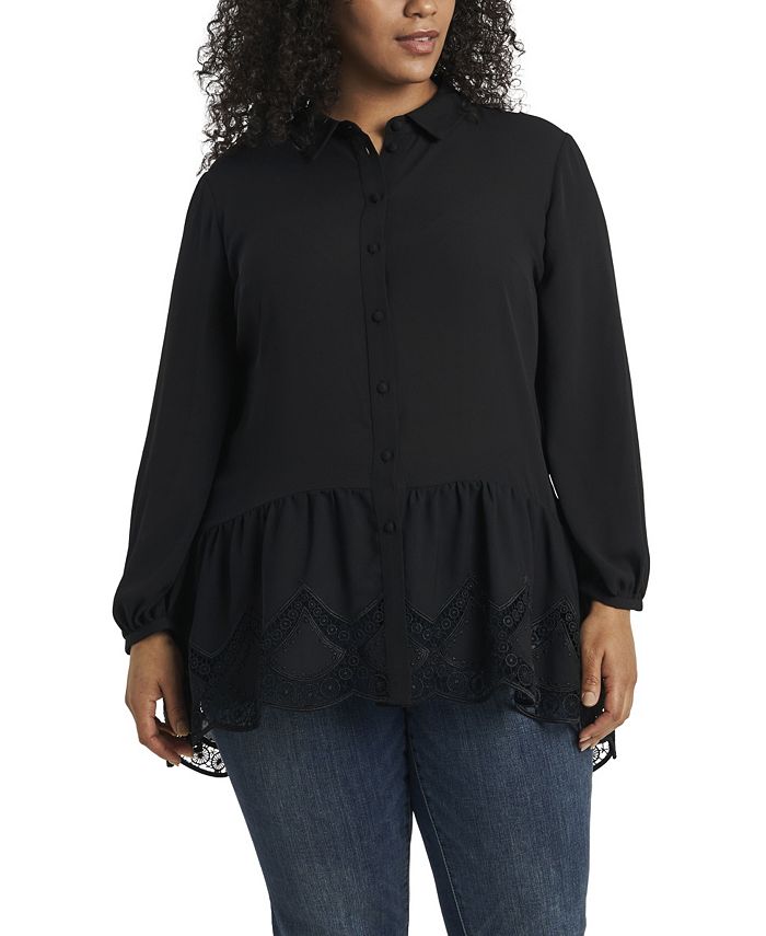Vince Camuto Women's Plus Size Long Sleeve Peplum Tunic with Lace - Macy's