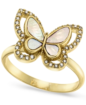 Charter Club Gold-plate Pave & Mother-of-pearl Butterfly Ring, Created For Macy's