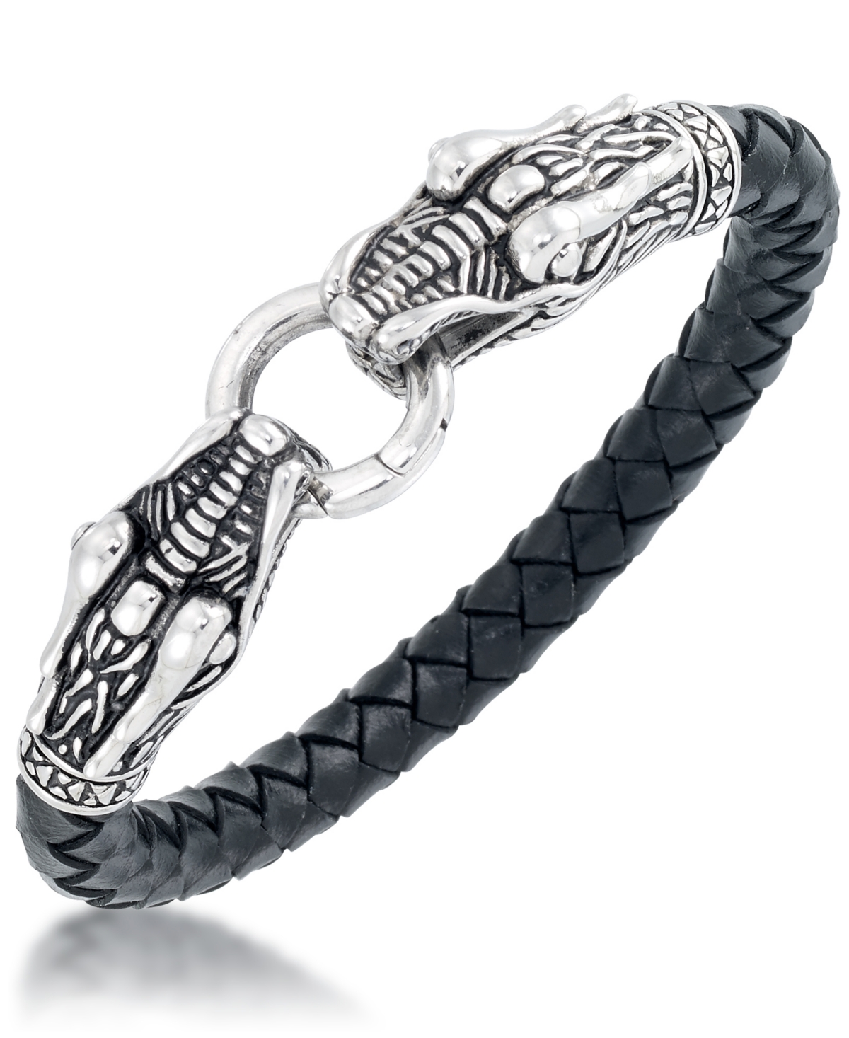 Andrew Charles by Andy Hilfiger Men's Dragon Head Leather Bracelet in Stainless Steel