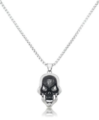 Men's Black Cubic Zirconia Skull 24" Pendant Necklace in Stainless Steel