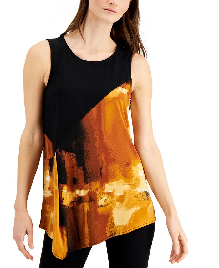 Alfani Printed-Front Asymmetrical Tank Top, Created for Macy's - Macy's