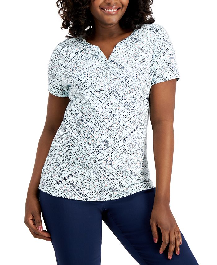 Karen Scott MixedPrint Henley Top, Created for Macy's Macy's