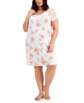 Charter Club - Plus Size Lace-Sleeve Chemise Nightgown