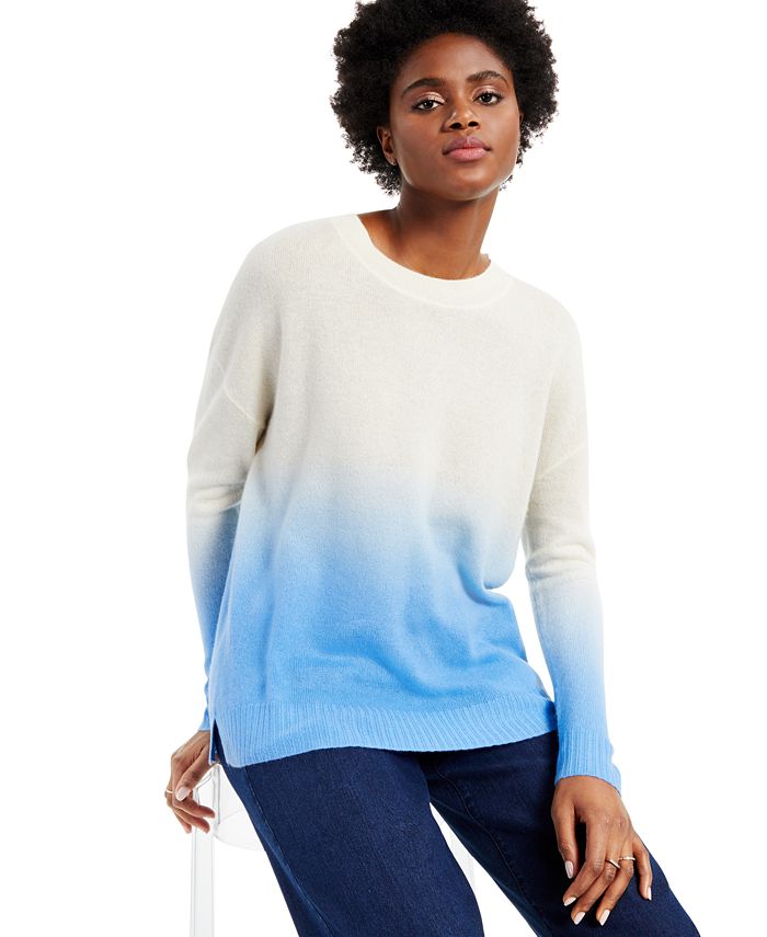 Charter Club Cashmere Dip Dye Long-Sleeve Crewneck Sweater, Created for ...