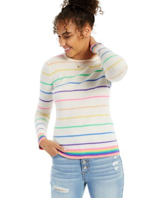Cashmere Stripe Crew in Candy and Mustard