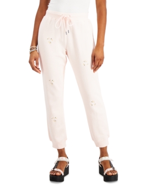 Indigo Rein Juniors' Cotton Daisy-Embroidered Sweatpants