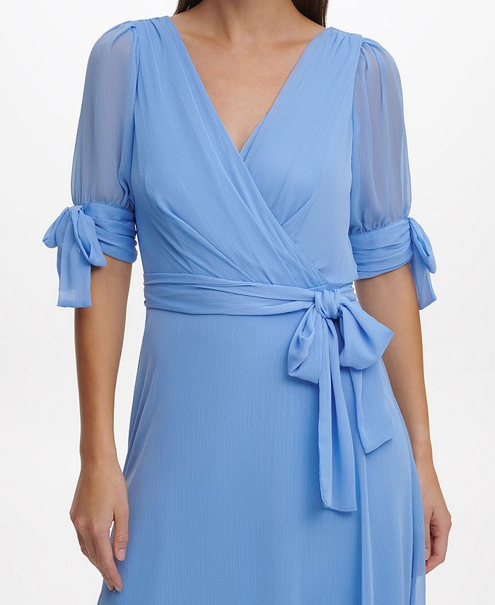 dkny tie sleeve faux wrap dress