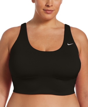 Shop Nike Plus Size Essential Scoop-neck Midkini Top In Black
