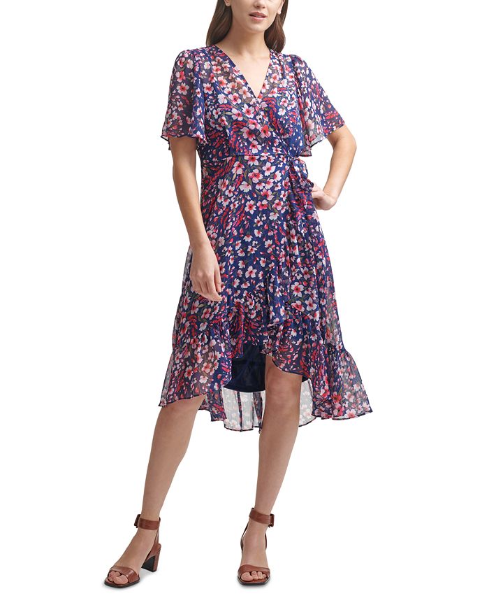 Calvin Klein Floral-Print Chiffon High-Low Dress - Macy's