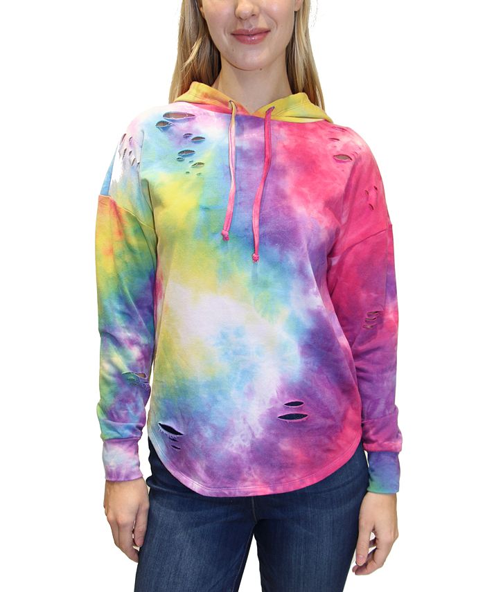 Almost Famous Juniors Ripped Tie Dyed Hoodie Macy s