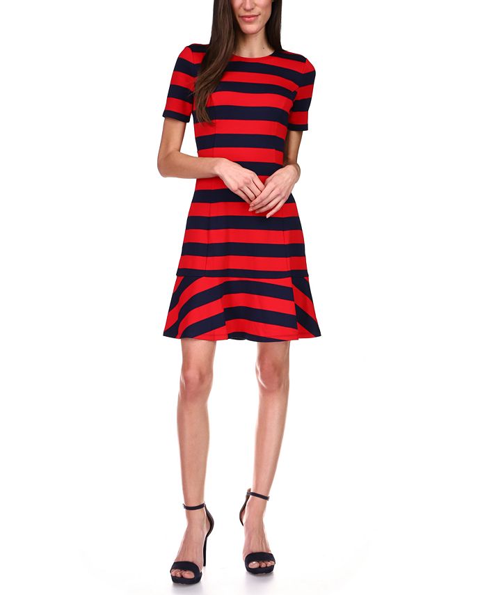 Michael Kors Striped Flounce Hem A Line Dress Regular Petite
