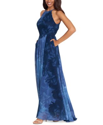 betsy & adam printed chiffon gown