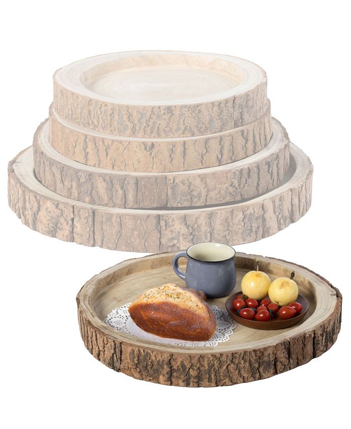 Vintiquewise Wood Tree Bark Indented Display Tray Serving Plate Platter ...