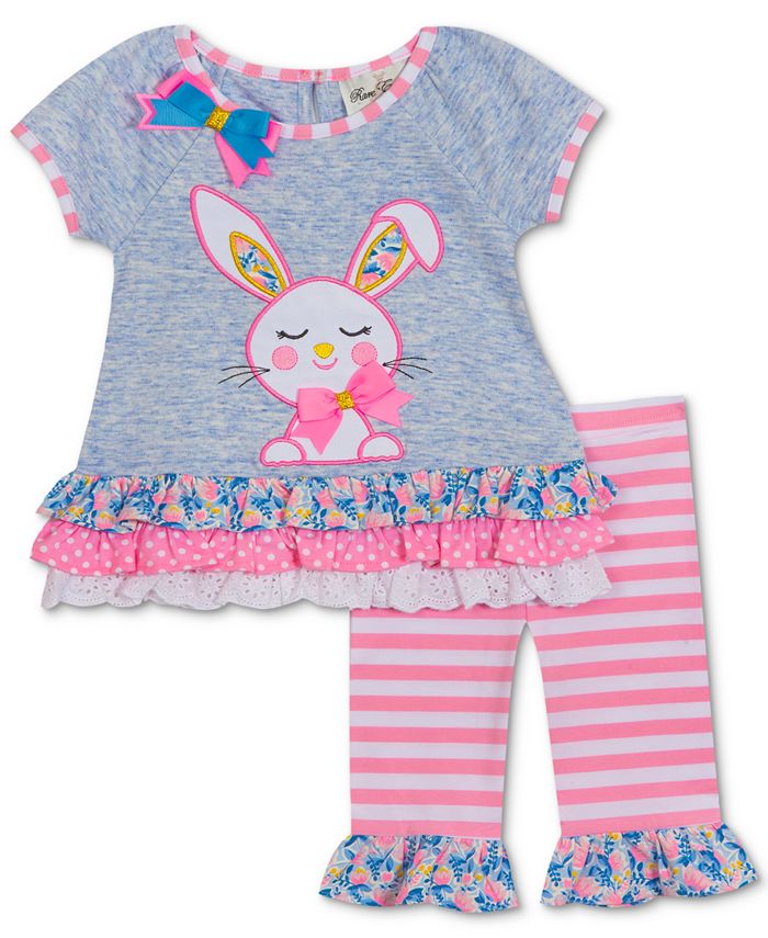 Rare Editions Baby Girls 2-Pc. Bunny Rabbit Top & Leggings Set - Macy's