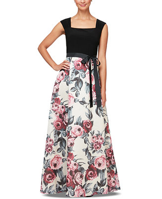 SL Fashions Square-Neck Printed-Skirt Gown - Macy's