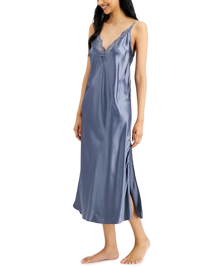 INC International Concepts Lace-Trim Long Satin Chemise Nightgown ...