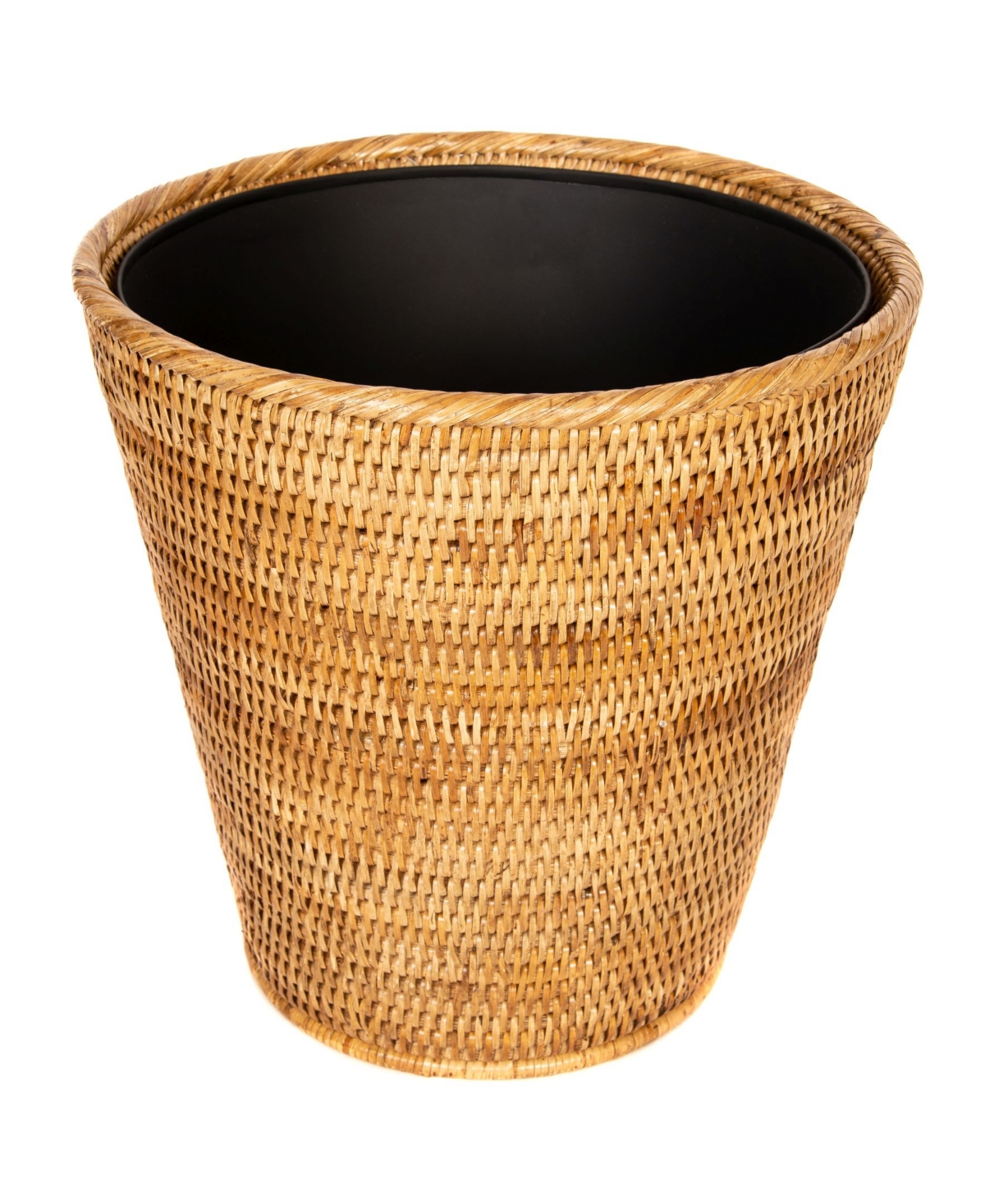 Artifacts Trading Company Rattan Round Tapered Waste Basket with Metal Liner
